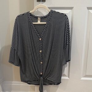 Navy and White Striped Women's Top